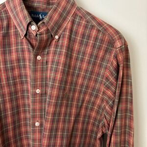 Ralph‎ Lauren Mens Classic Fit Shirt Red Green Plaid Size Medium Holiday Preppy